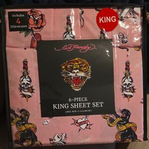 Ed Hardy Pink Tattoo-Inspired King Sheet Set